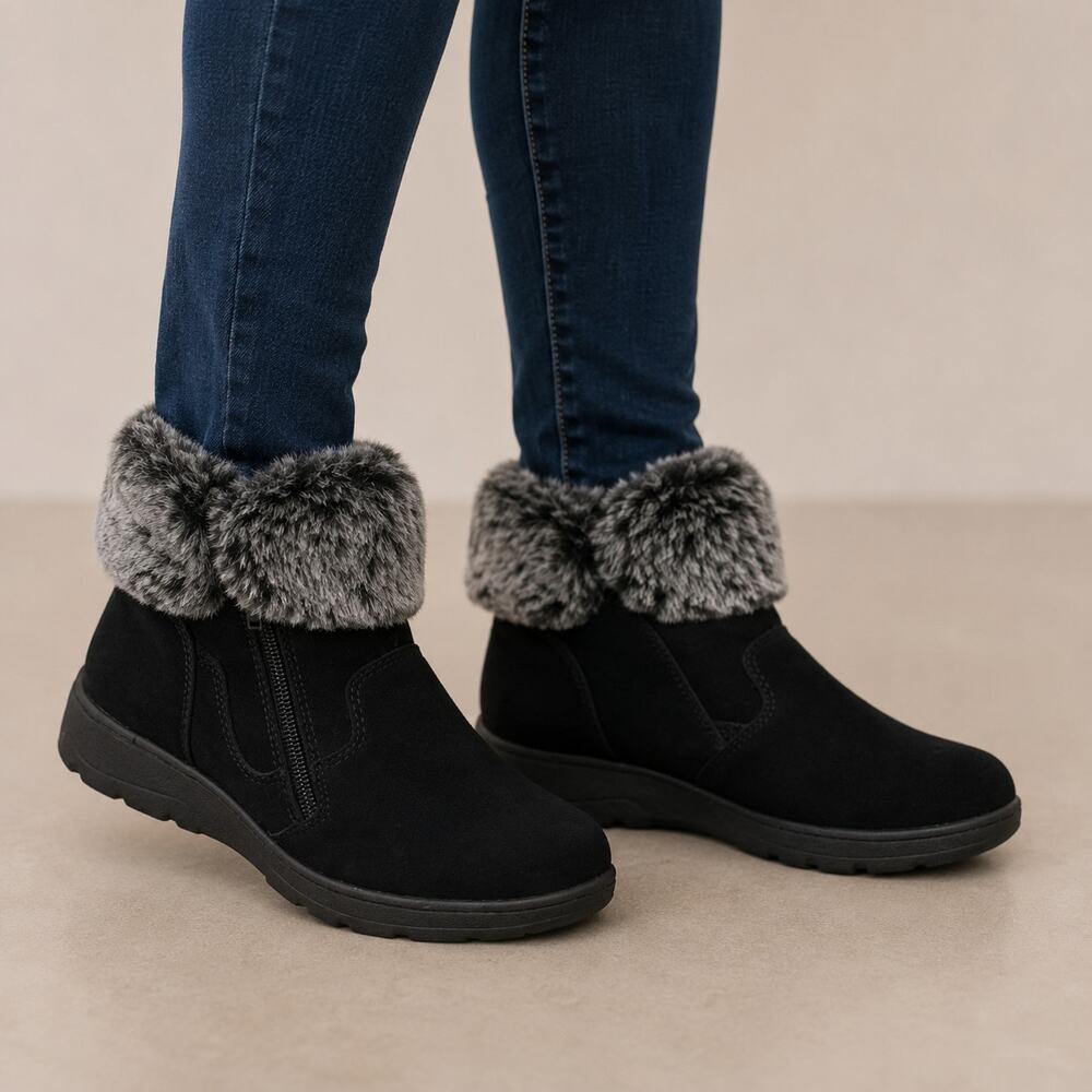 Khombu Black Suede Faux Fur Jessica Boots 10